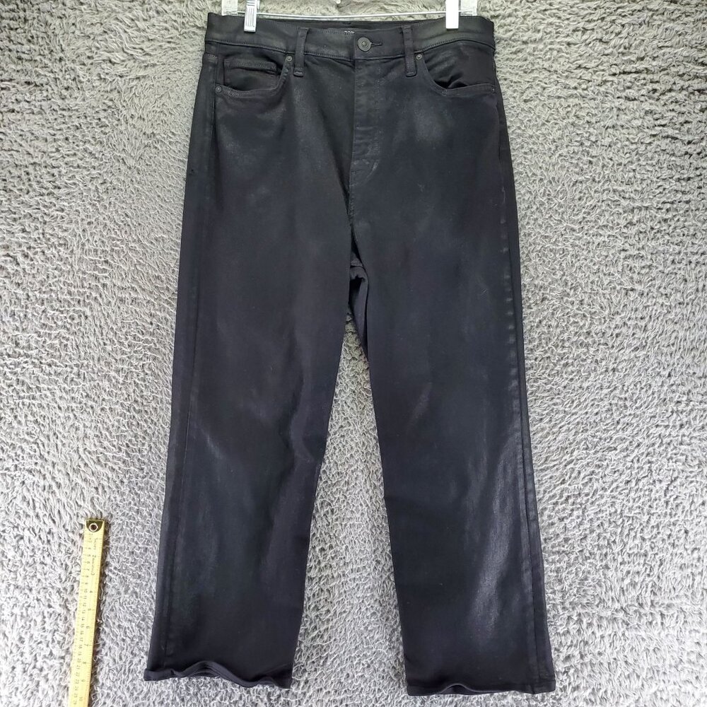 Hudson Jeans Womens 32 Black Remi High Rise Straight Cropped Jeans